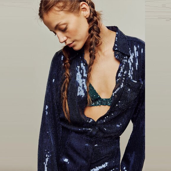 Free People Sophie Sequin Mini Blue Dress Size XL - Picture 2 of 13